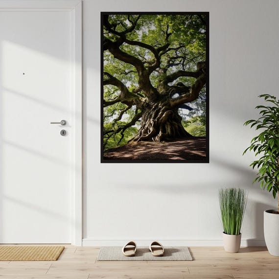 Ancient Tree Wall Art Poster Majestic Forest Nature Print Photorealistic Gnarled Home Decor Calming Serene Biophilic Design