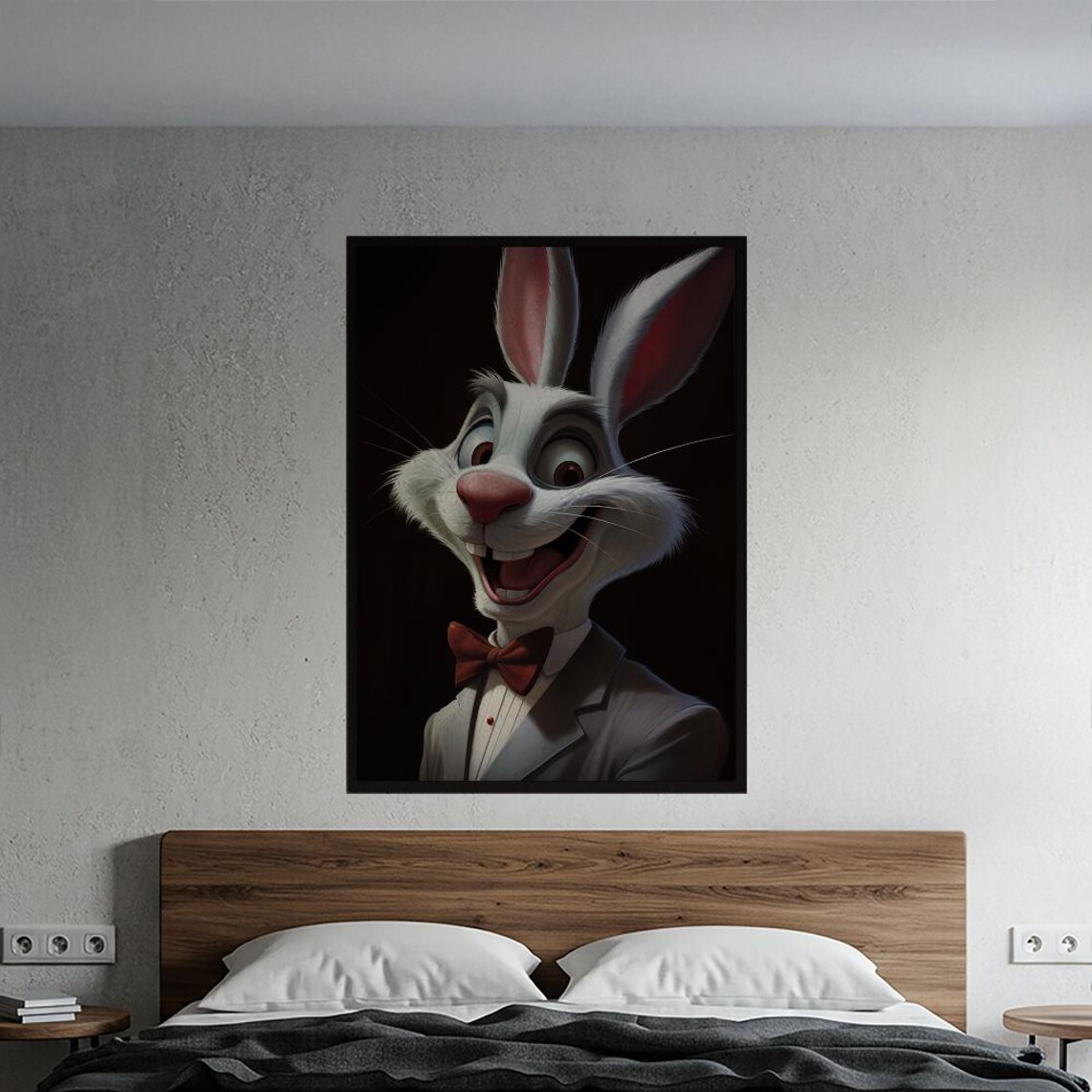 Dapper Bunny Poster Whimsical Rabbit In Suit Wall Art Cheerful Animal Print For Modern Home Decor Nursery Unique