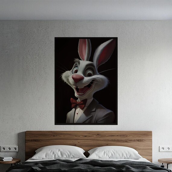 Dapper Bunny Poster Whimsical Rabbit In Suit Wall Art Cheerful Animal Print For Modern Home Decor Nursery Unique