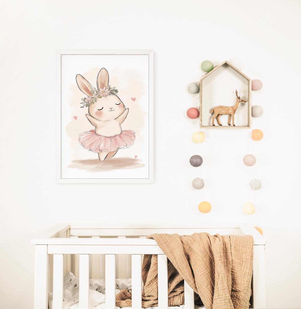 Watercolor Ballerina Bunny Nursery Wall Art Floral Crown Pose - Image 2