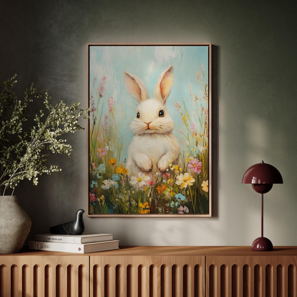 Charming White Bunny in a Colorful Wildflower Field Art Poster - Image 5