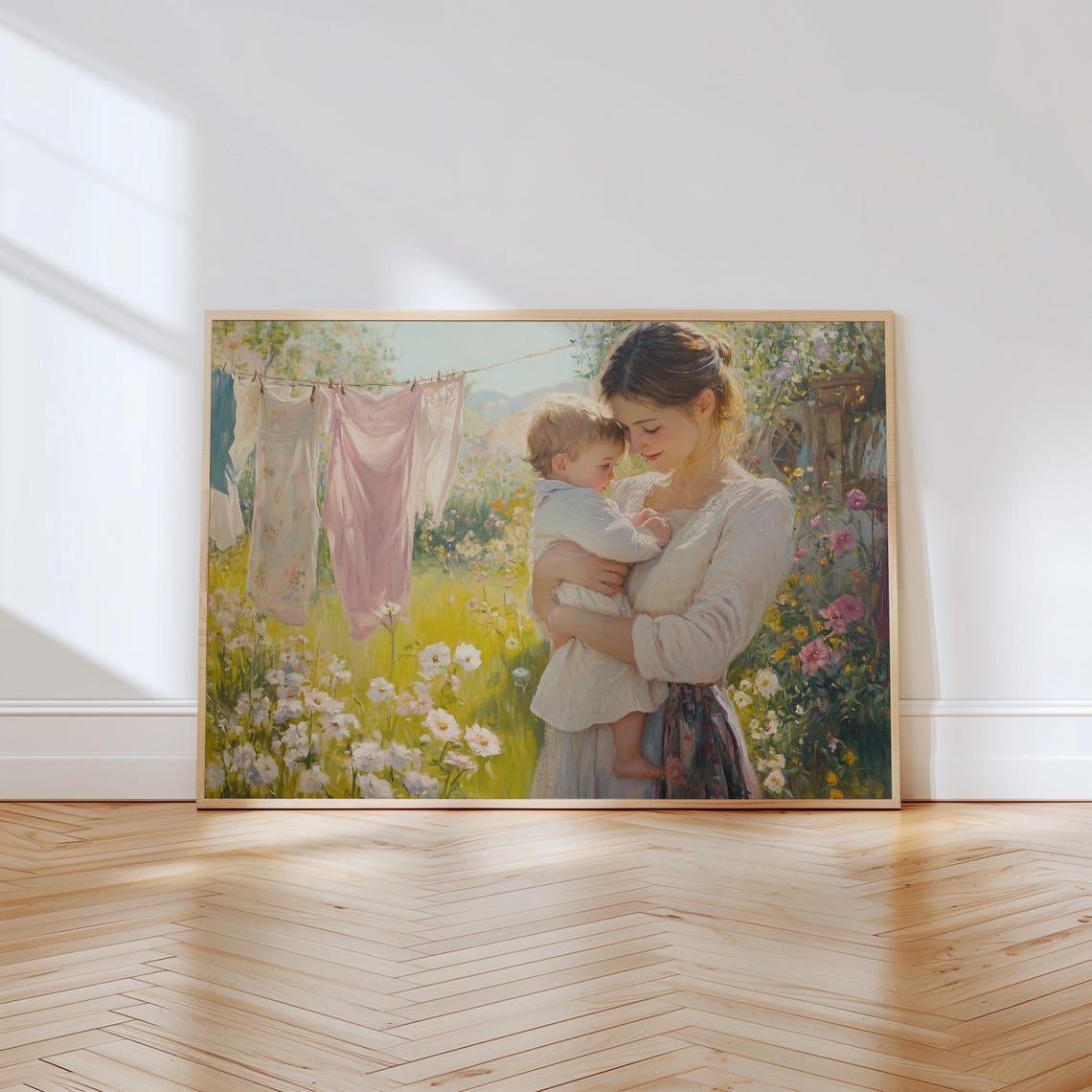 Mother And Child Painting Nature And Family Wall Art Motherhood Wall Decor Spring Garden Art Peaceful Scenery Art Family Love Art - Image 3