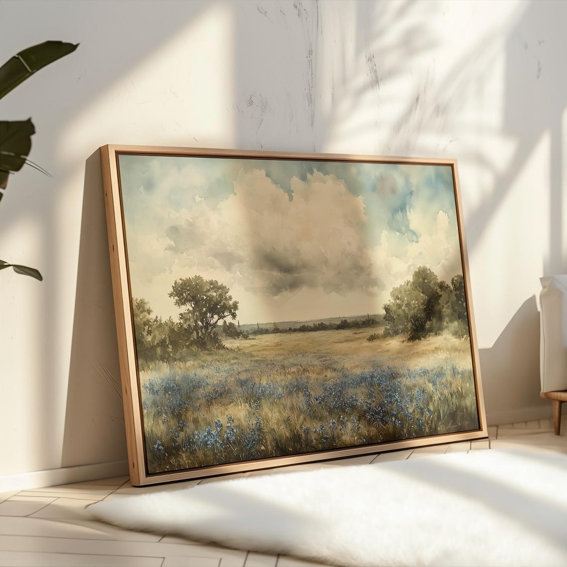 Serene Watercolor Bluebonnet Prairie Meadow Landscape Art Poster - Image 3