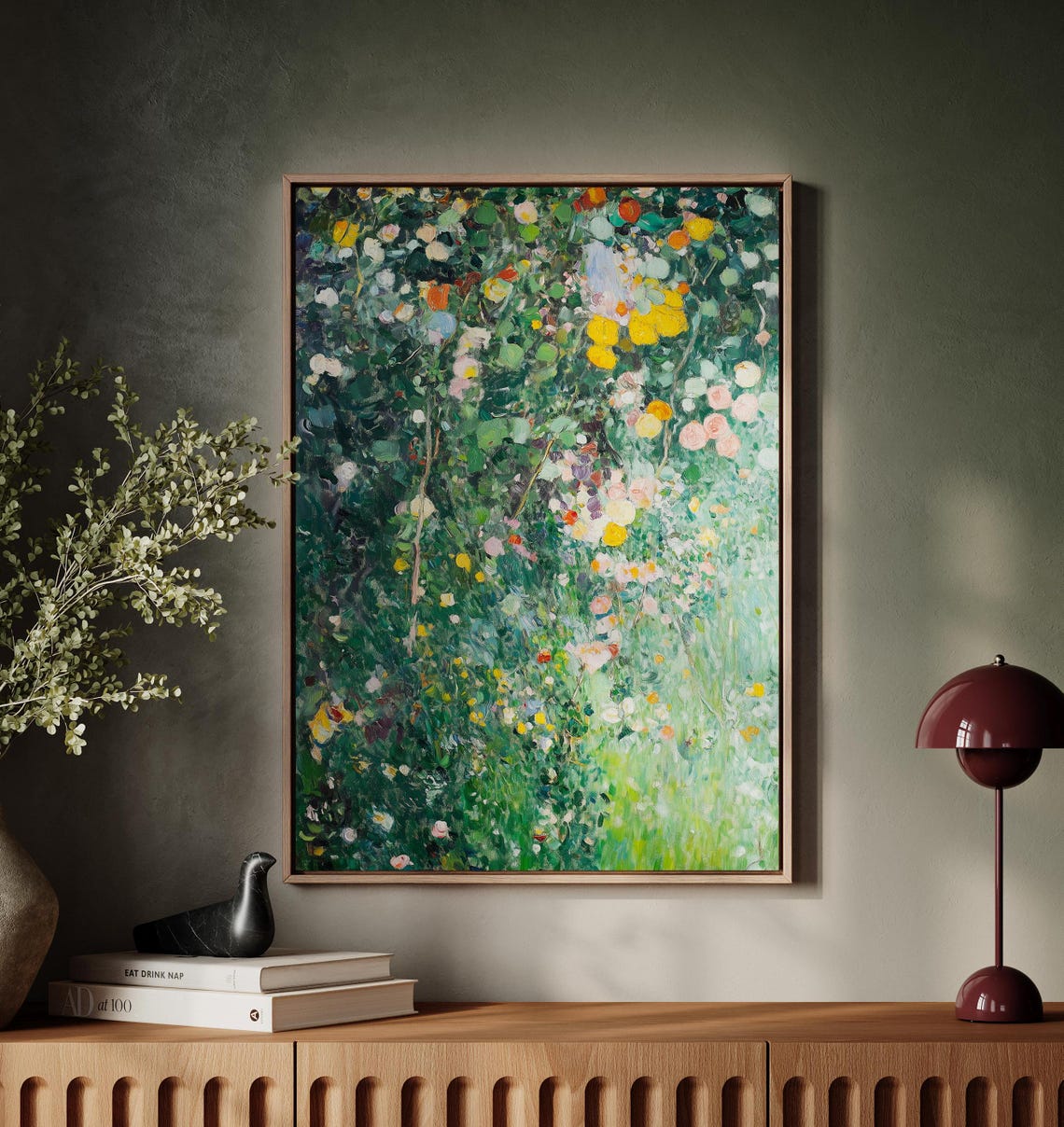 Climbing Roses on a Stone Garden Wall Impressionist Floral Poster