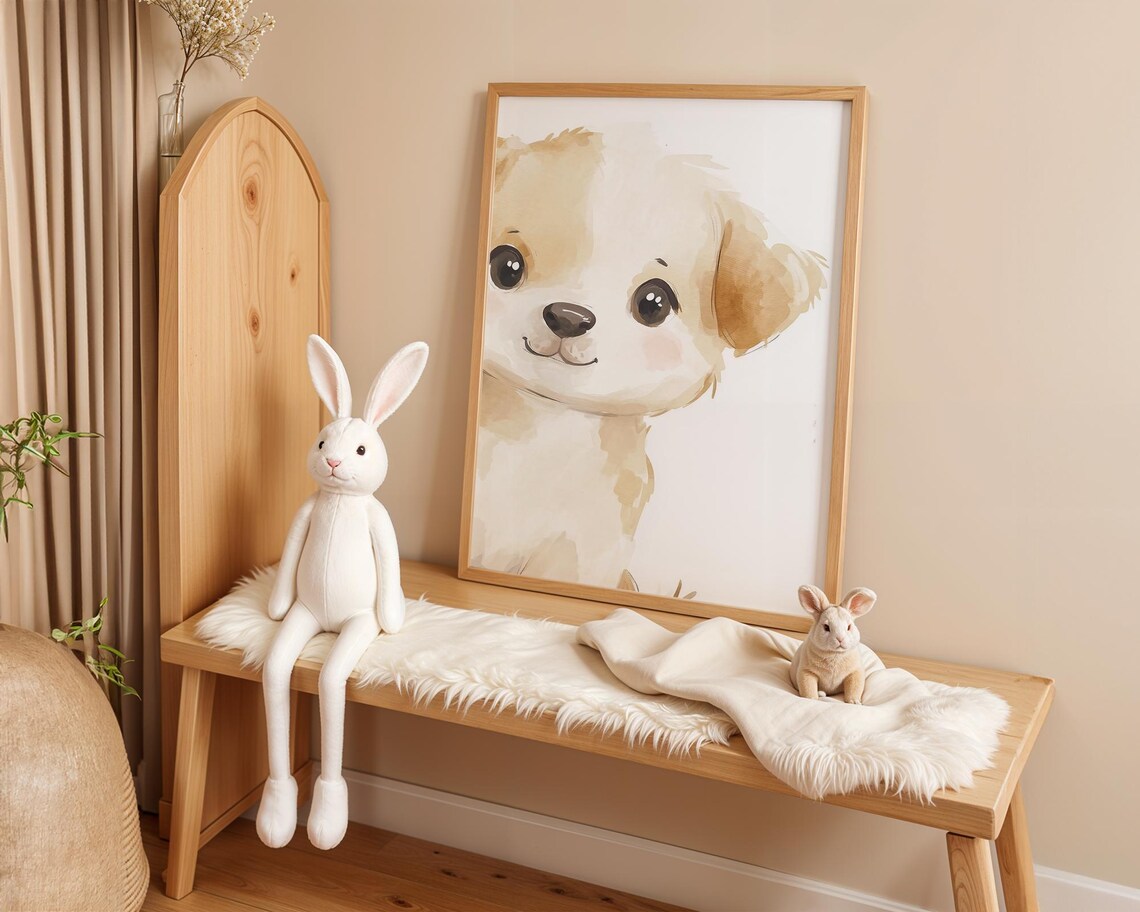 Sweet Cute Watercolor Puppy Nursery Wall Art Big Eyes Baby Dog