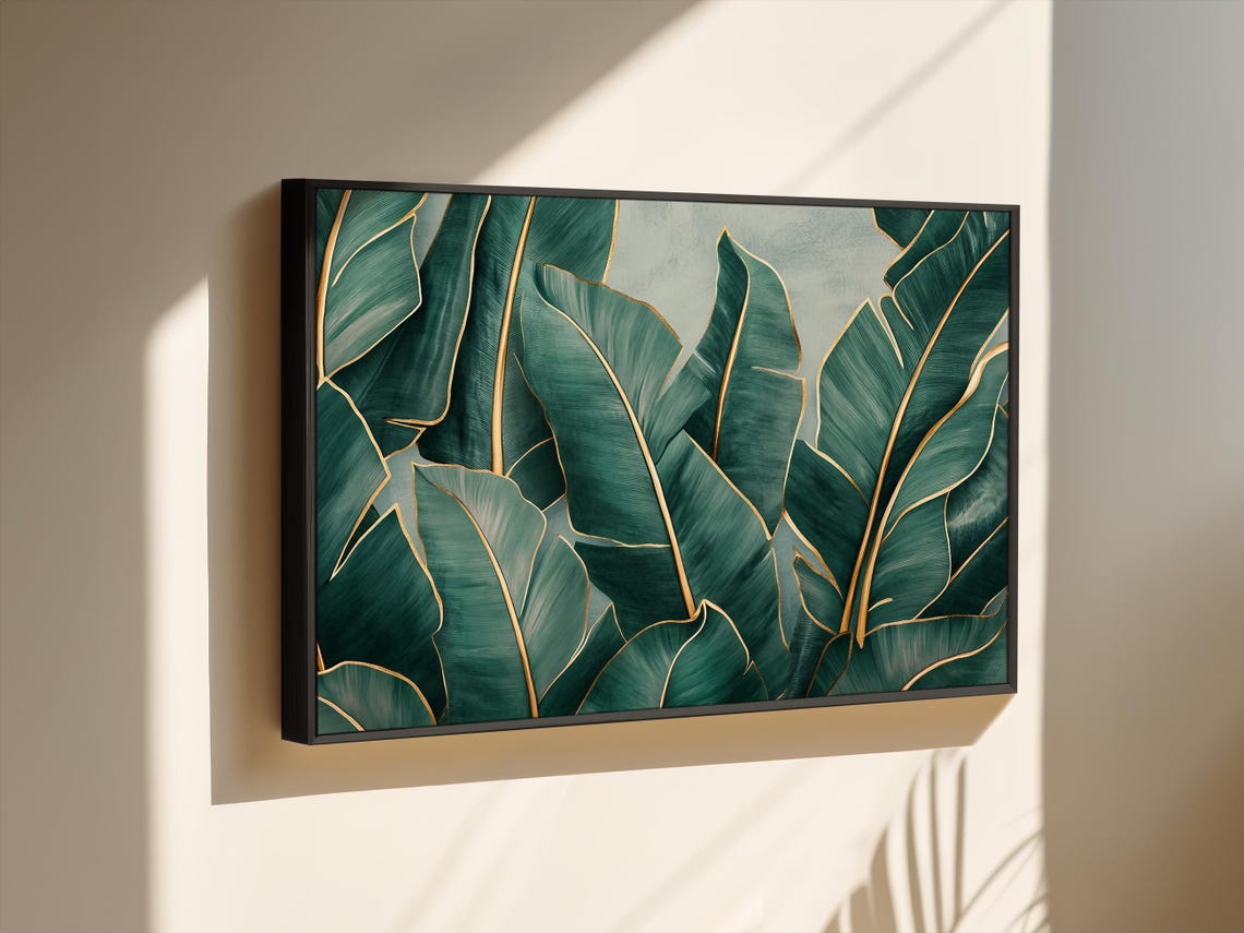 Large Tropical Banana Leaves With Golden Veins Modern Art Poster - Image 3