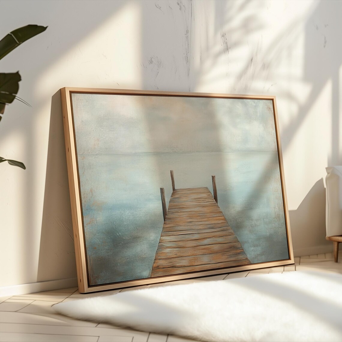 Wooden Dock Seascape Art Print, Serene Landscape - Image 2