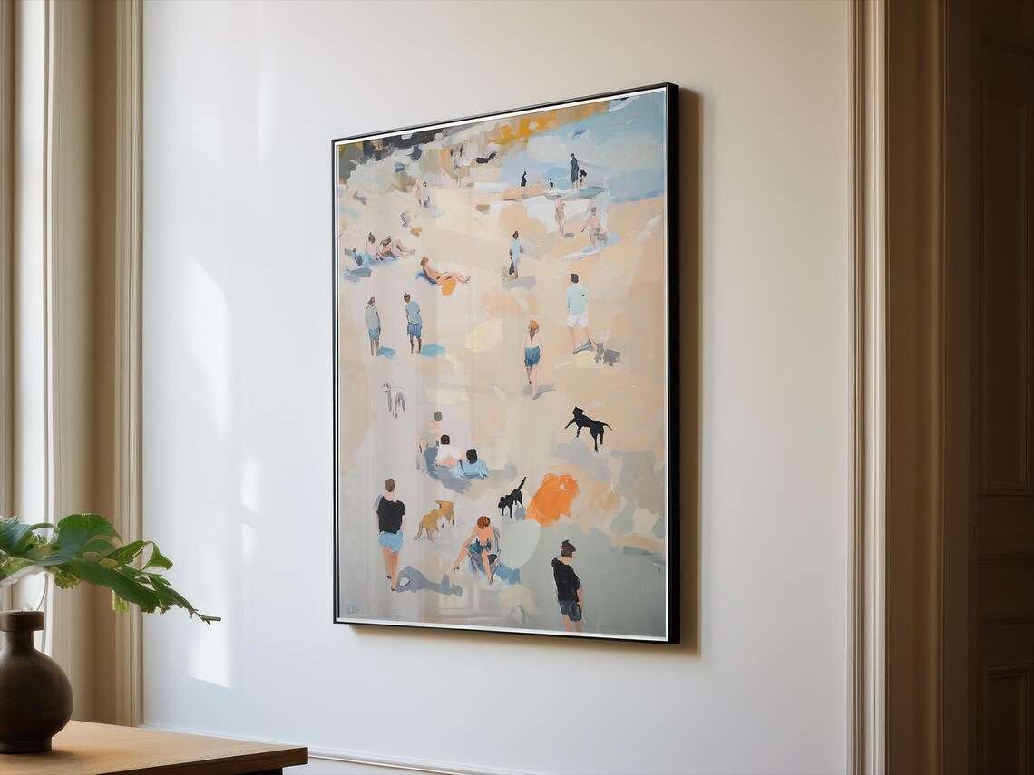 Happy Beach Day with Playful Dogs on the Coastal Summer Art Poster - Image 2
