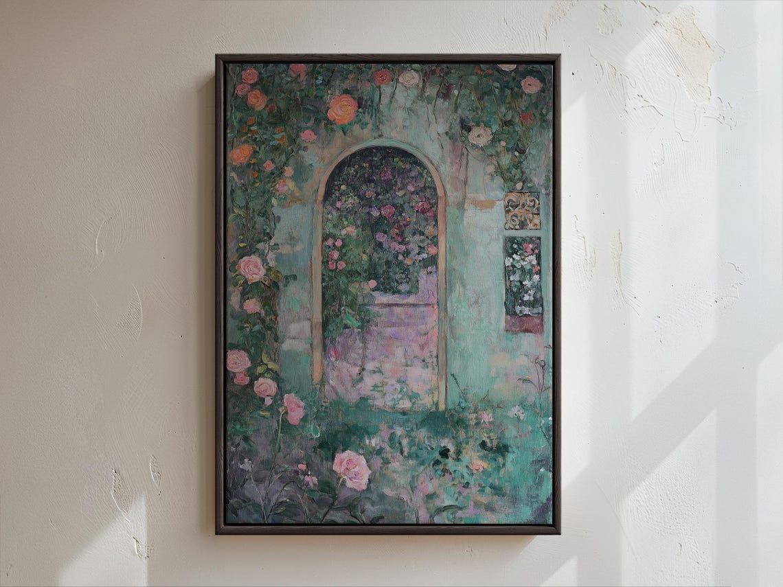 Rose Covered Garden Archway in Impressionist Floral Style Poster - Image 2