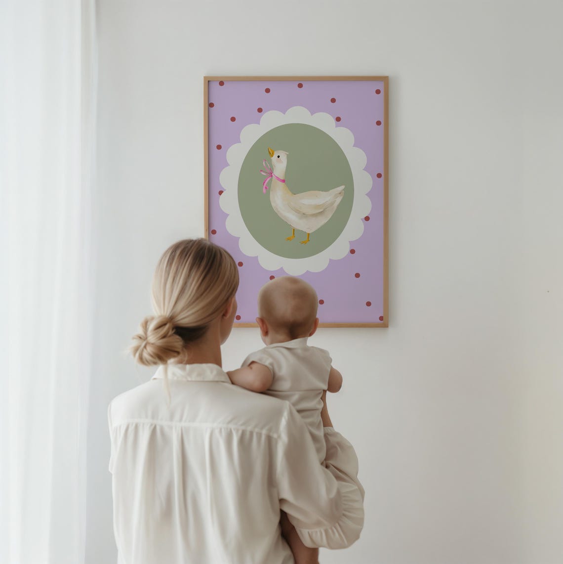 Silly Goose with Pink Ribbon Nursery Poster Purple Polka Dot Art - Image 2