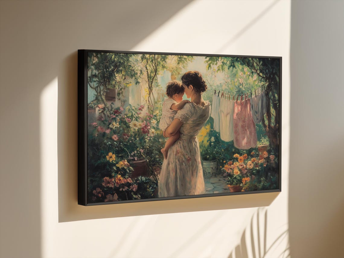 Mother And Child Painting Nature And Family Wall Art Motherhood Wall Decor Spring Garden Art Peaceful Scenery Art Family Love Art - Image 3