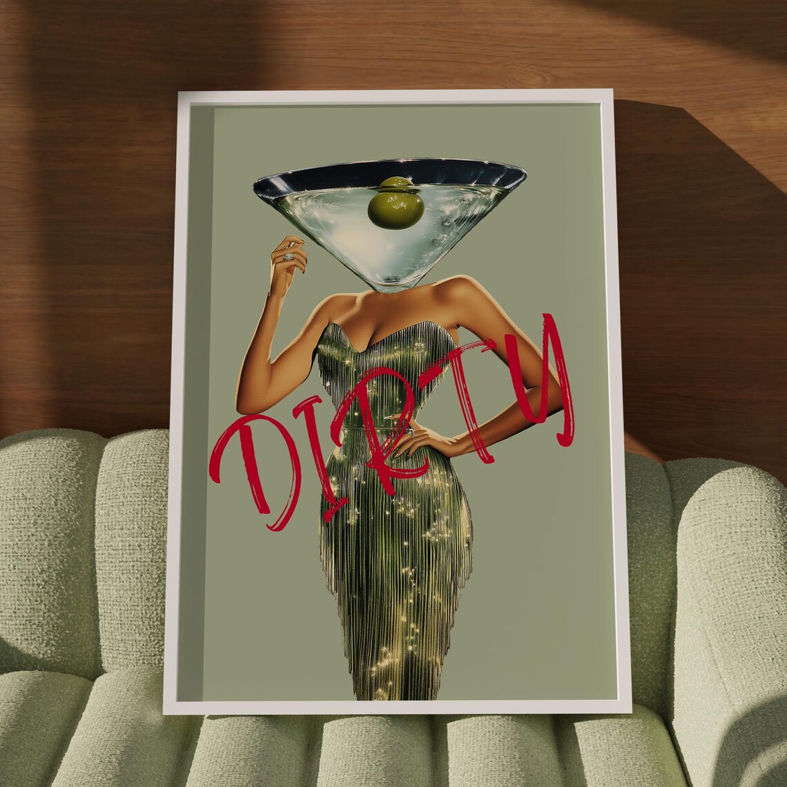 Dirty Martini Glass Woman Surreal Cocktail Collage Art Poster