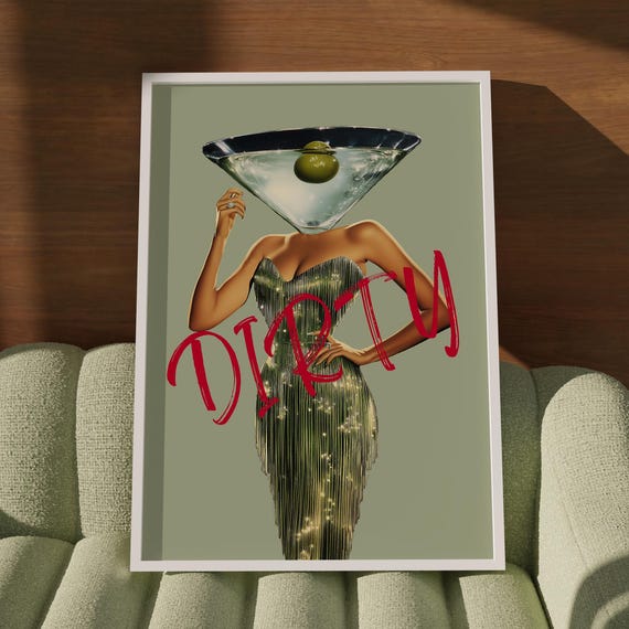 Dirty Martini Poster Retro Bar Cart Decor Vintage Cocktail Wall Art