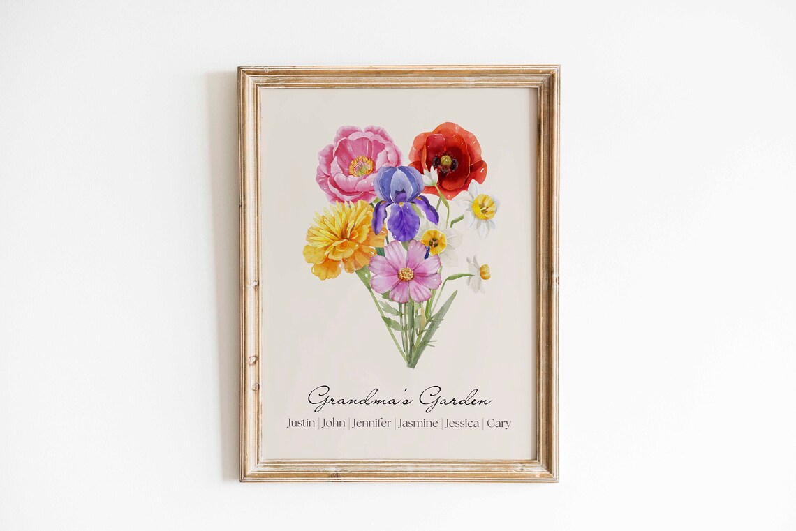 Personalized Christmas Birth Flower Family Bouquet Print - Image 2