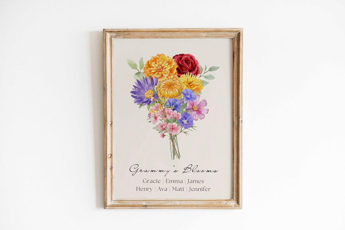 Custom Birth Flower Family Bouquet Christmas Art Print - Image 3