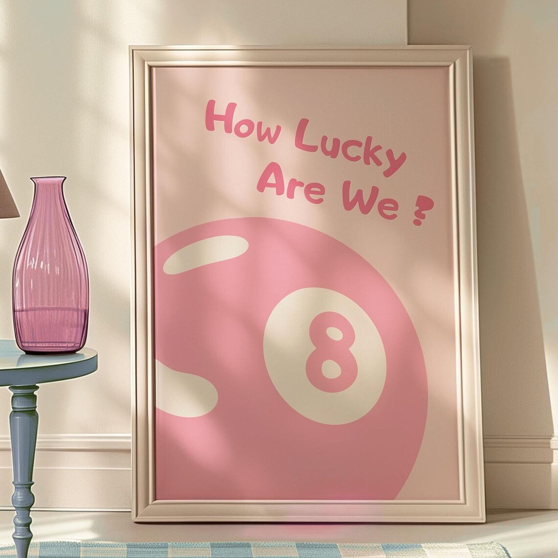 How Lucky Are We Pink Retro Lucky Eight Ball Playful Trendy Wall Art