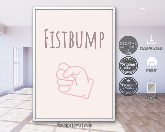 Fistbump Cute Wall Decor Wall Art Retro Print Trendy Wall Art Eclectic Artwork Wall Art For Living Room Drawn Wall Art Minimalist Poster Art