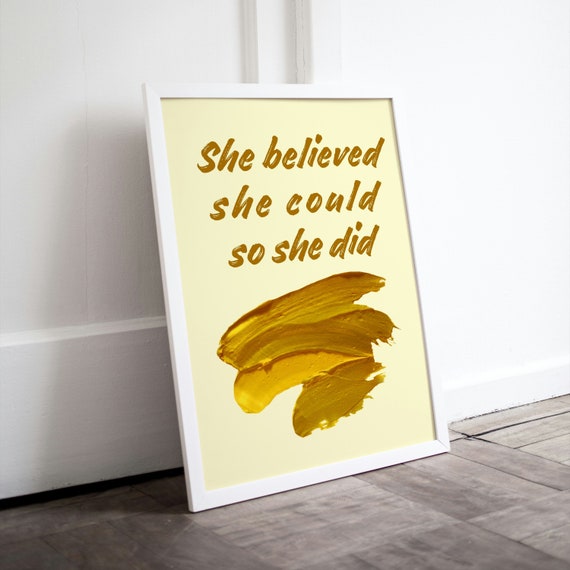 She Believed She Could So She Did Brown Script Brushstroke Quote Poster