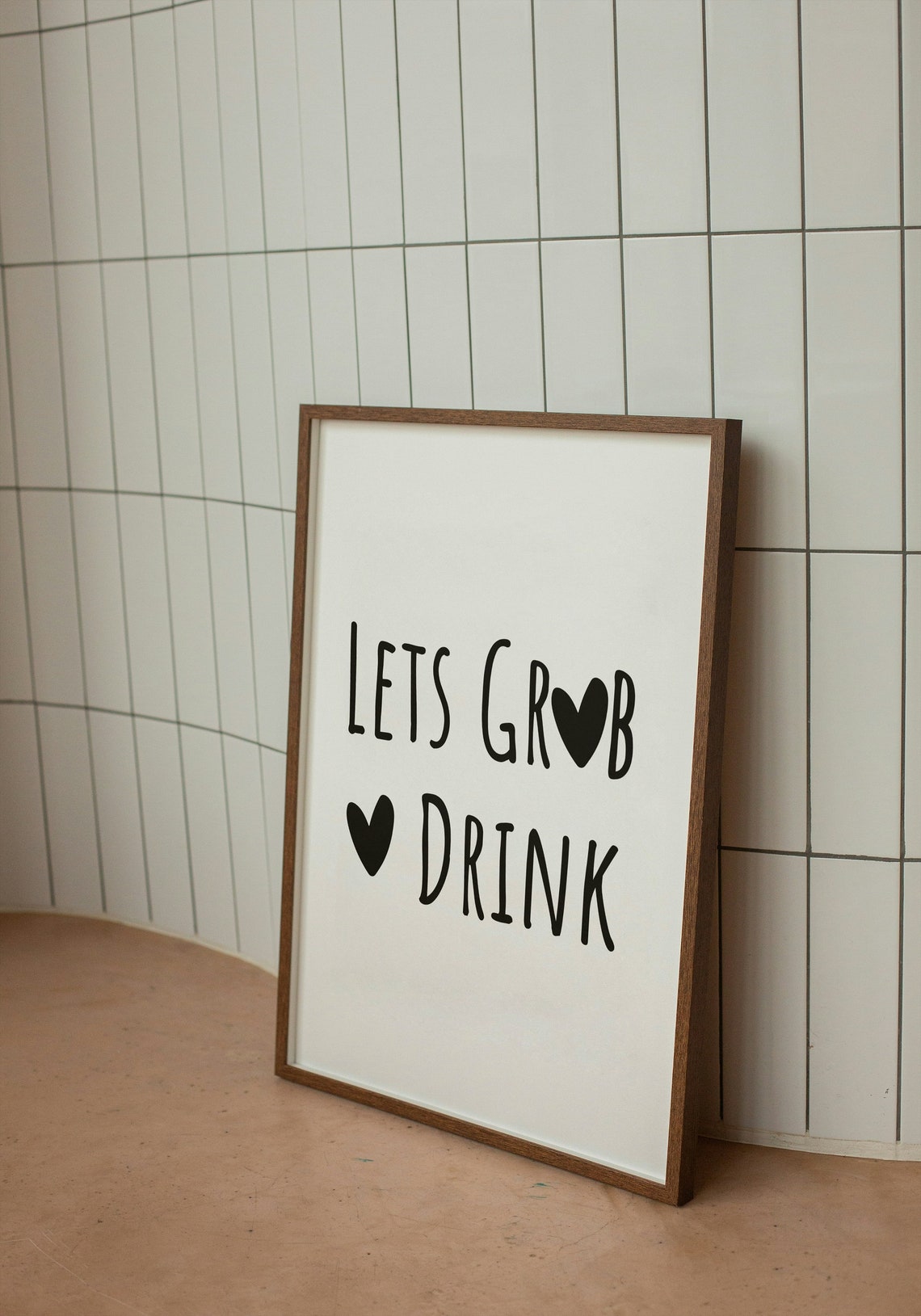 Lets Grab Drink Heart Lettering Trendy Kitchen Bar Party Poster