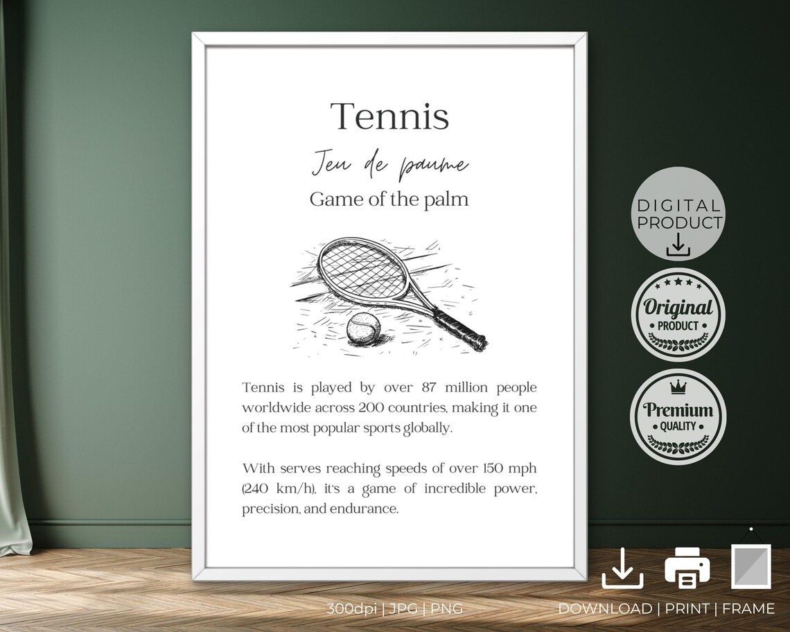 Tennis Jeu De Paume Game Of The Palm Vintage Racket Facts Poster - Image 2
