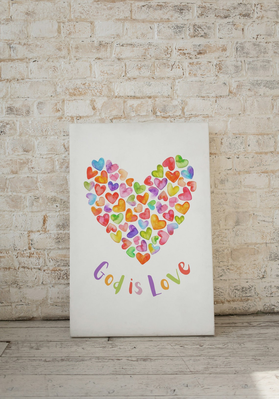 God Is Love Rainbow Watercolor Heart Mosaic Colorful Faith Poster - Image 2