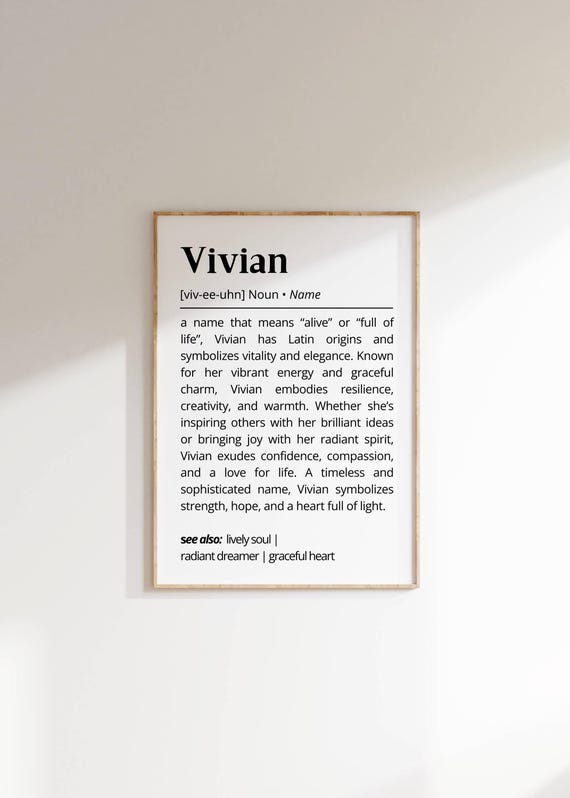 Vivian Name Definition Poster, Modern Typography
