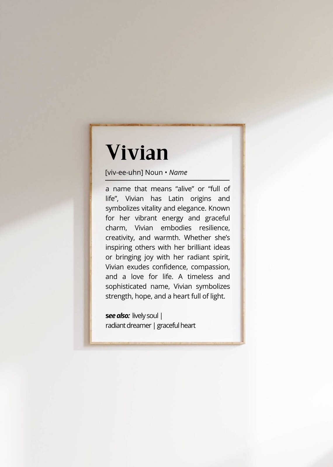 Vivian Name Definition Poster, Modern Typography