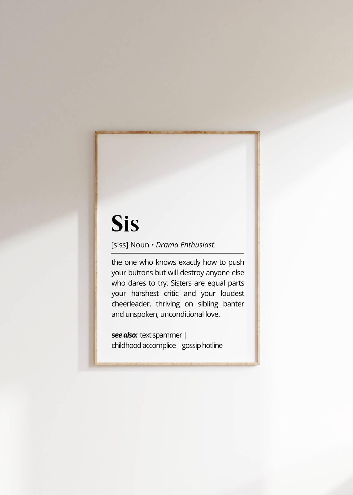 Sis Definition Wall Art Personalized Gift Poster Gift For Sisters Humorous Minimalist Typography As Art Decor Family Print