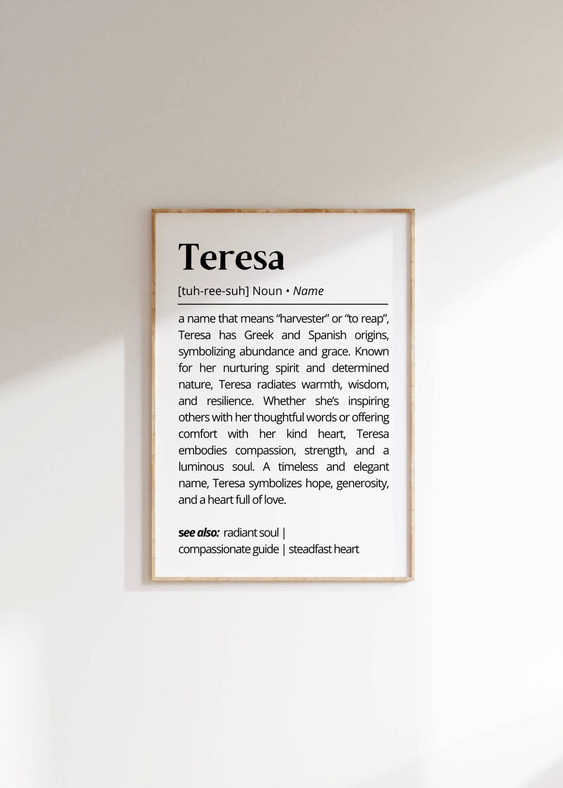 Teresa Name Meaning Dictionary Definition Personalized Gift Poster