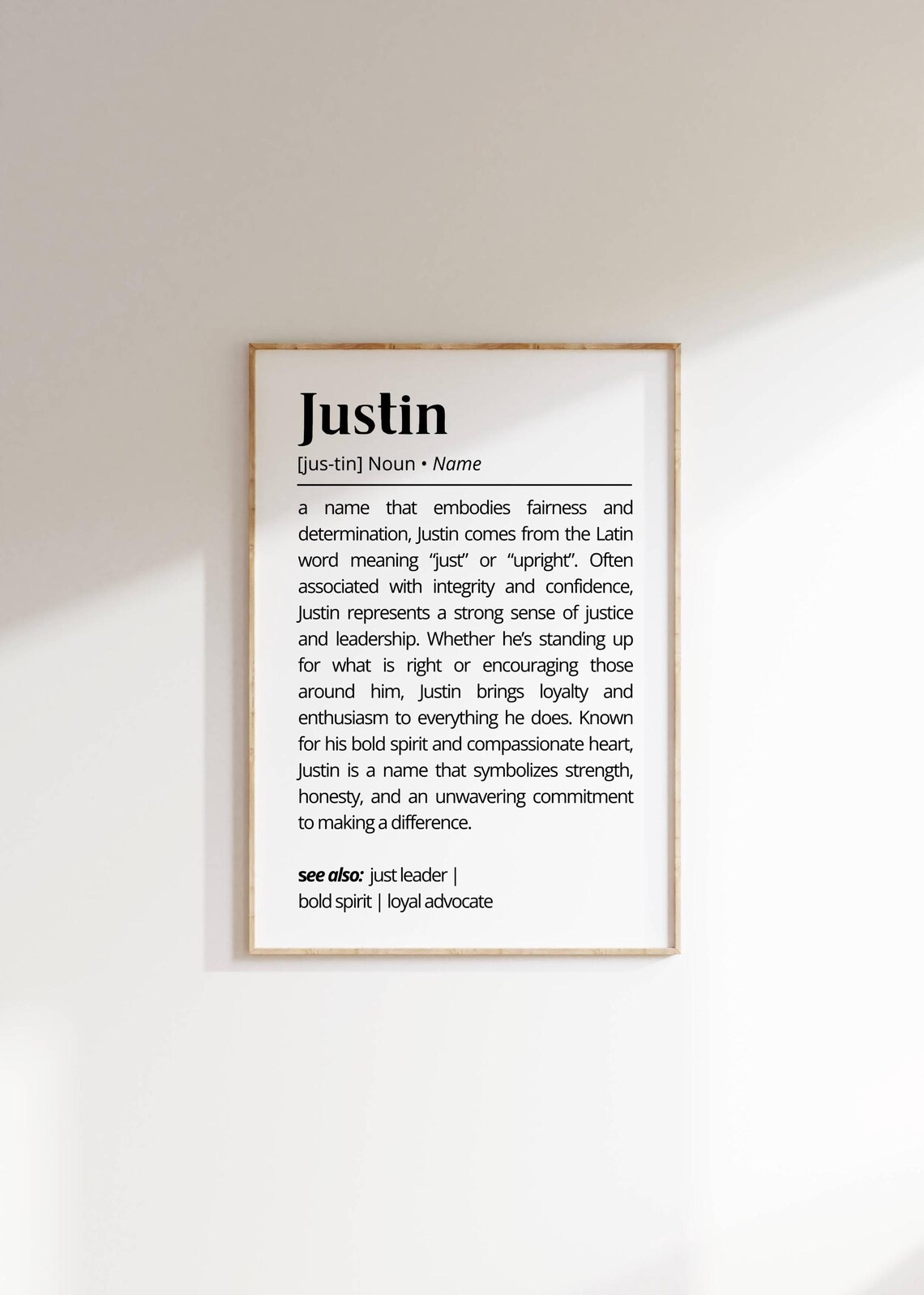 Justin Name Definition Personalized Minimalist Poster
