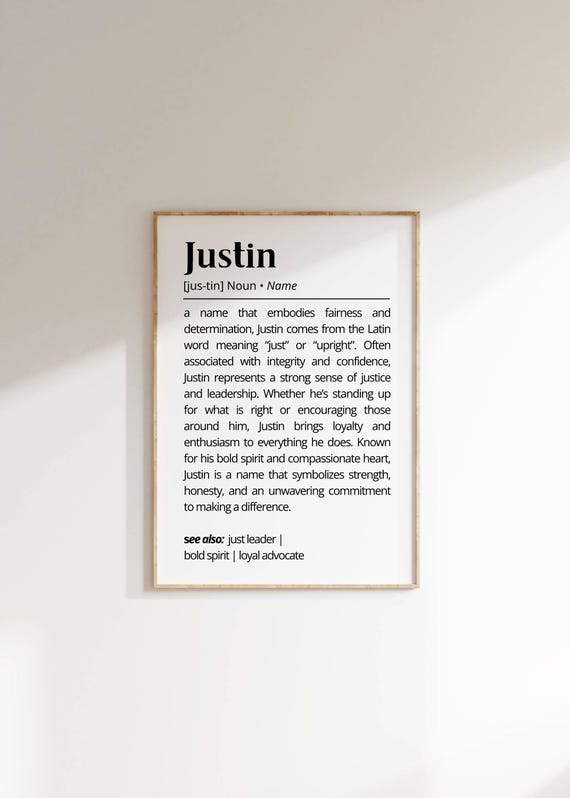 Justin Name Definition Personalized Minimalist Poster