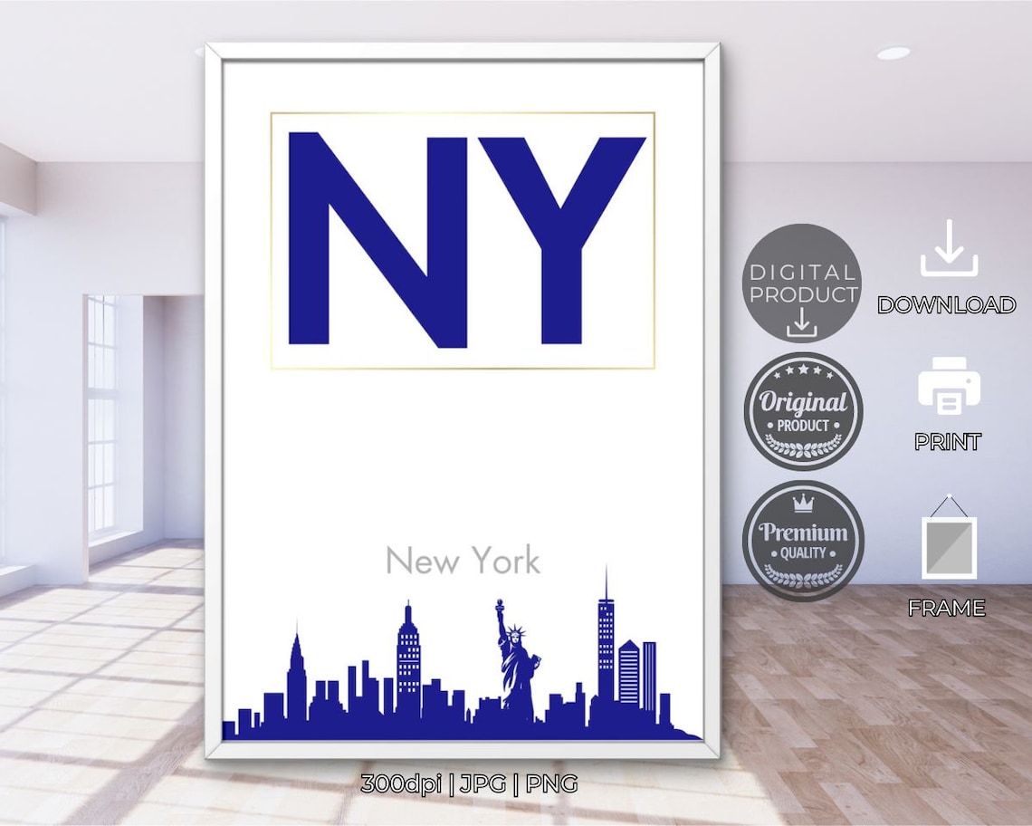 New York NY Navy Typography Statue of Liberty Skyline State Poster