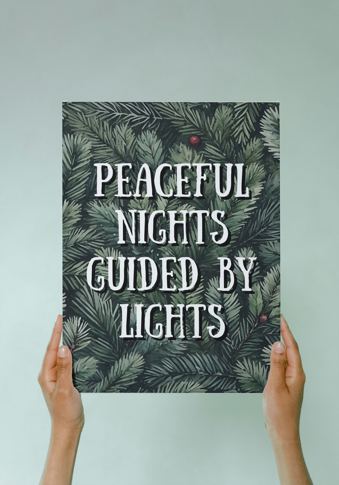 Peaceful Nights Guided By Lights Pine Forest Holiday Quote Poster - Image 2