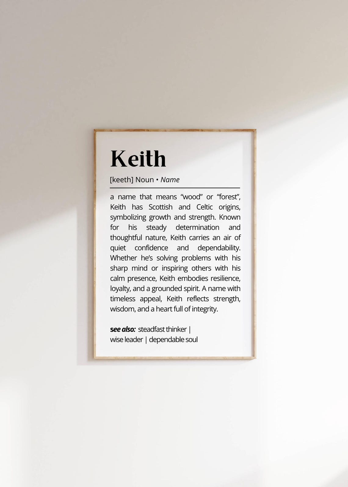 Keith Name Definition Wall Art Personalized Name Meaning Poster Unique Custom Name Gift For Him Minimalist Typography As Art Decor