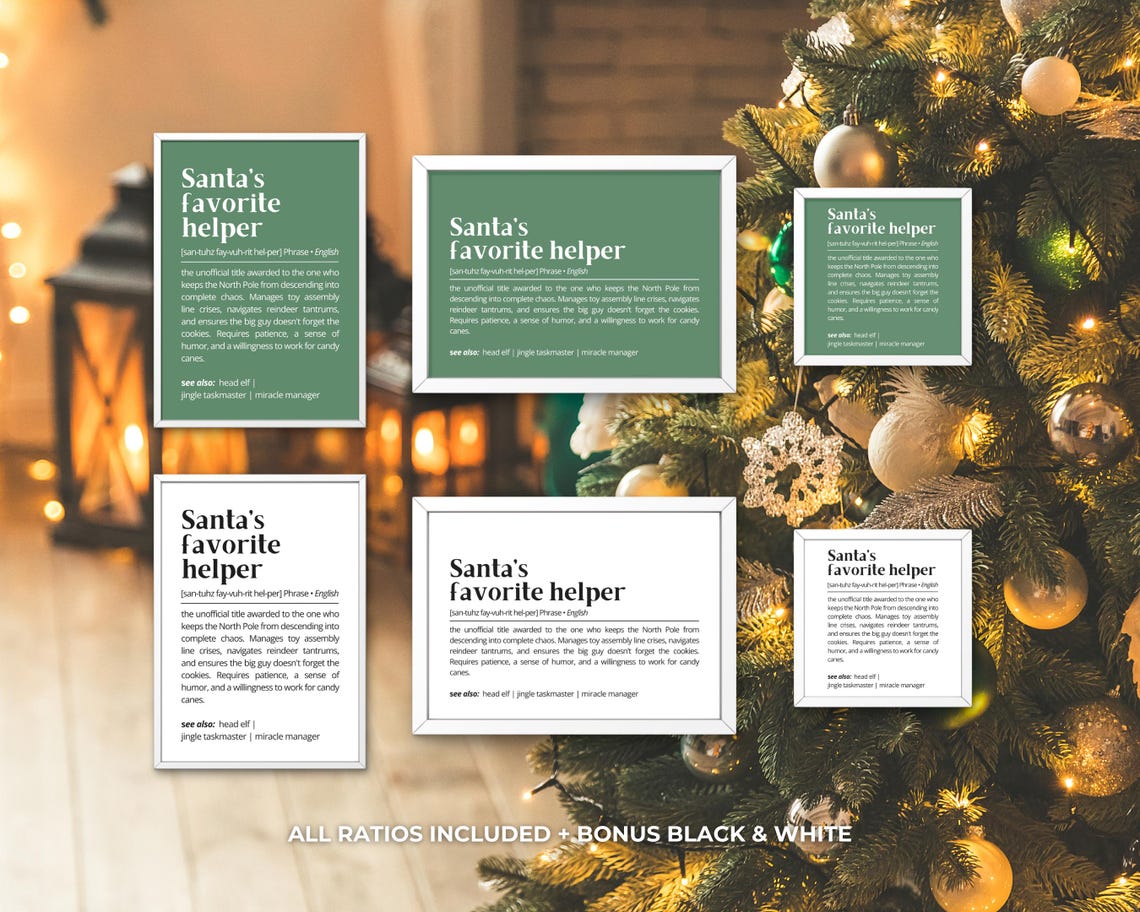 Santa's Favorite Helper Definition Holiday Elf Dictionary Style Poster - Image 3