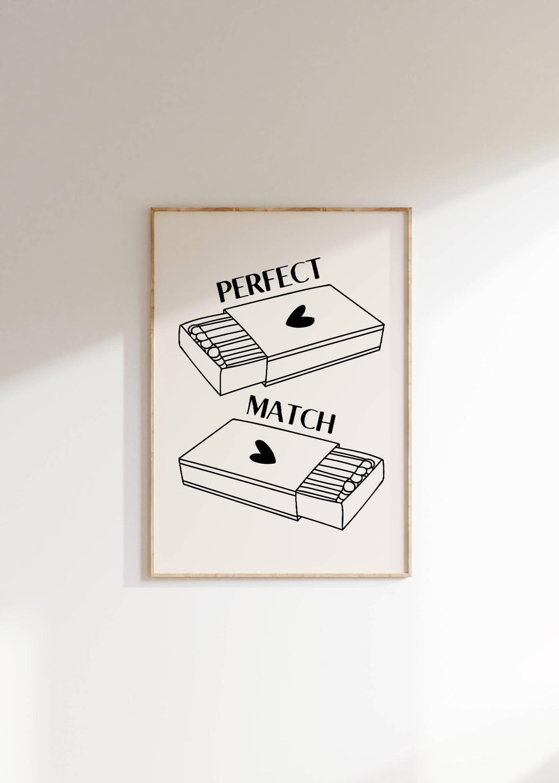 Perfect Match Romantic Matchbox Heart Minimalist Line Art Poster