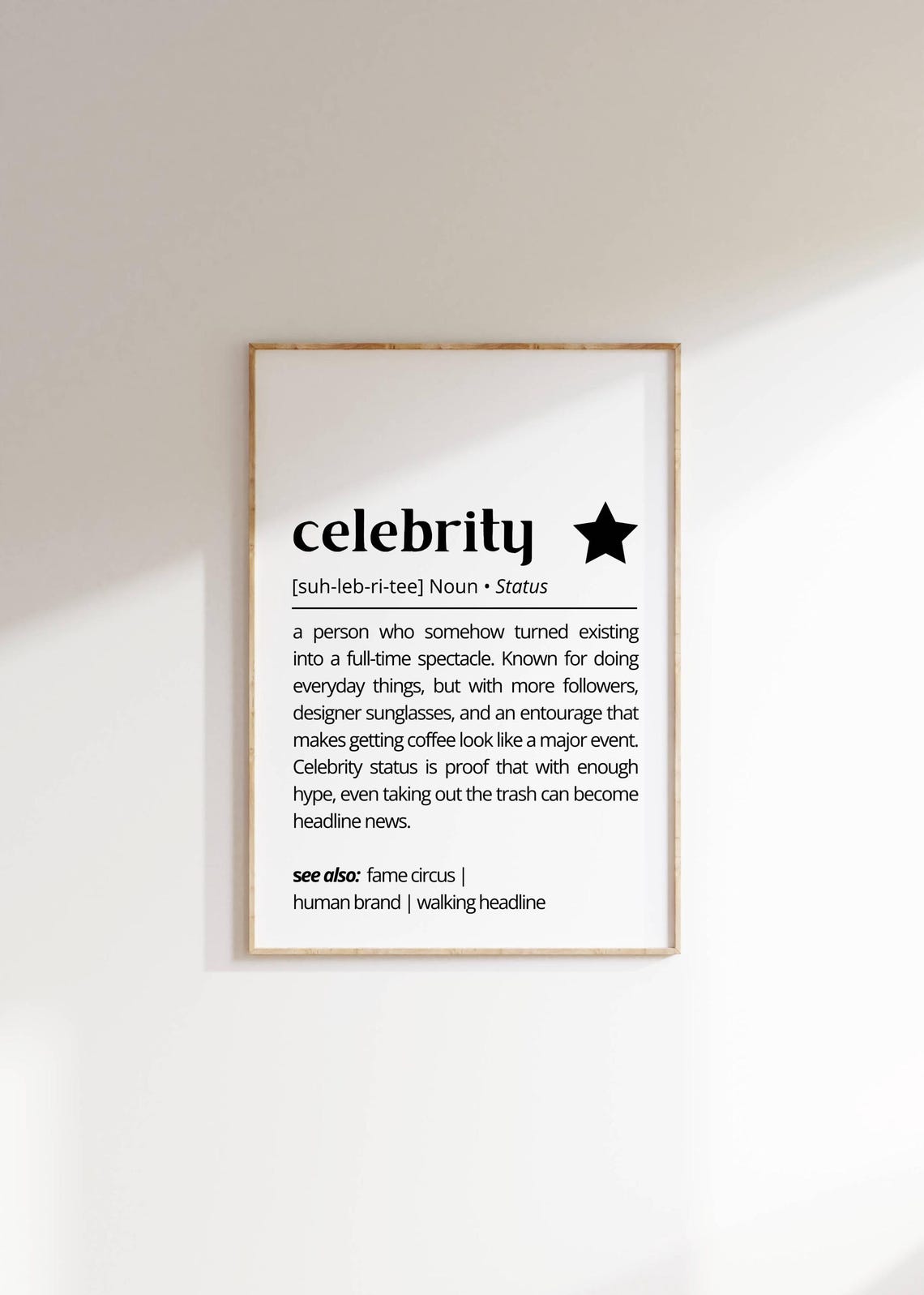 Celebrity Funny Definition Modern Typography Fame Satire Wall Art - Image 2