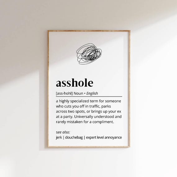 Funny Profanity Wall Art Minimalist Asshole Definition Poster Quirky Language Decor Gift Humor Lovers Sarcastic Friends Typography As Art
