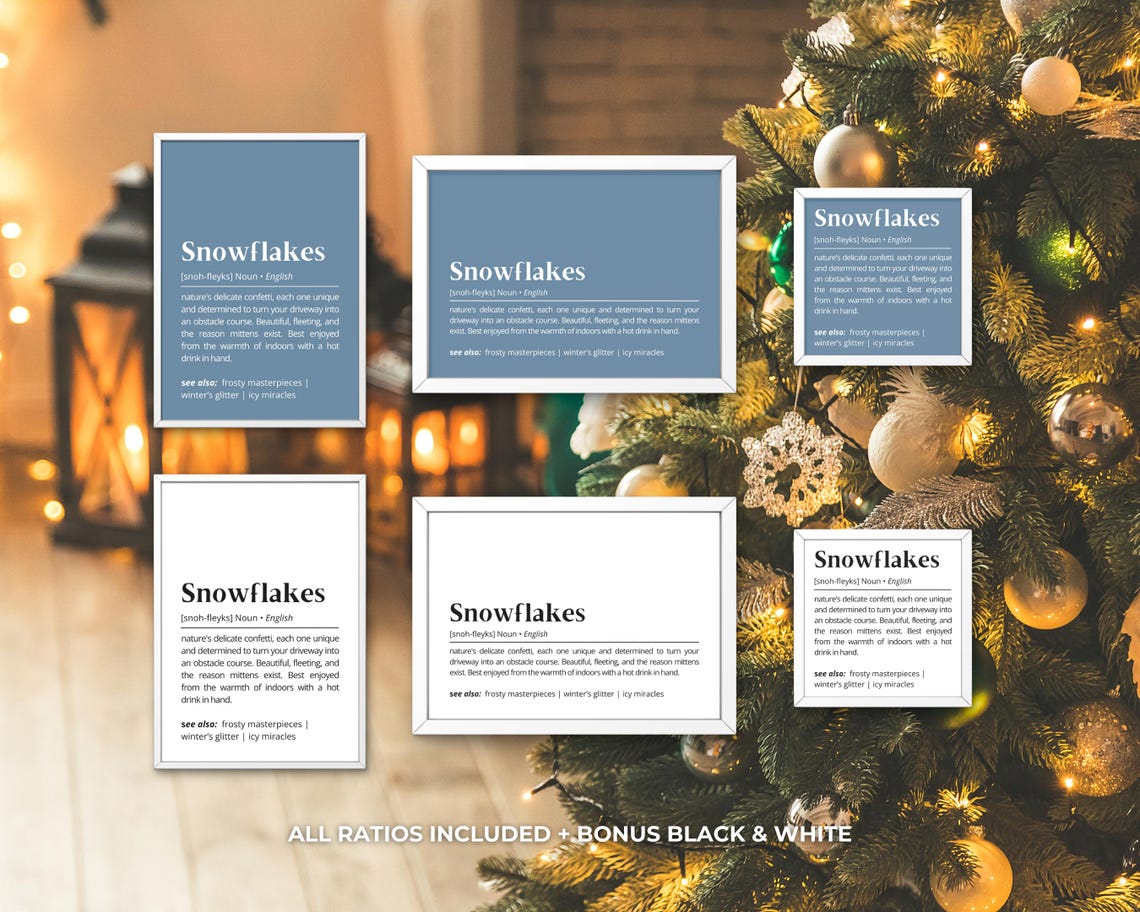 Snowflakes Definition Winter Whimsy Blue Dictionary Style Wall Art - Image 3