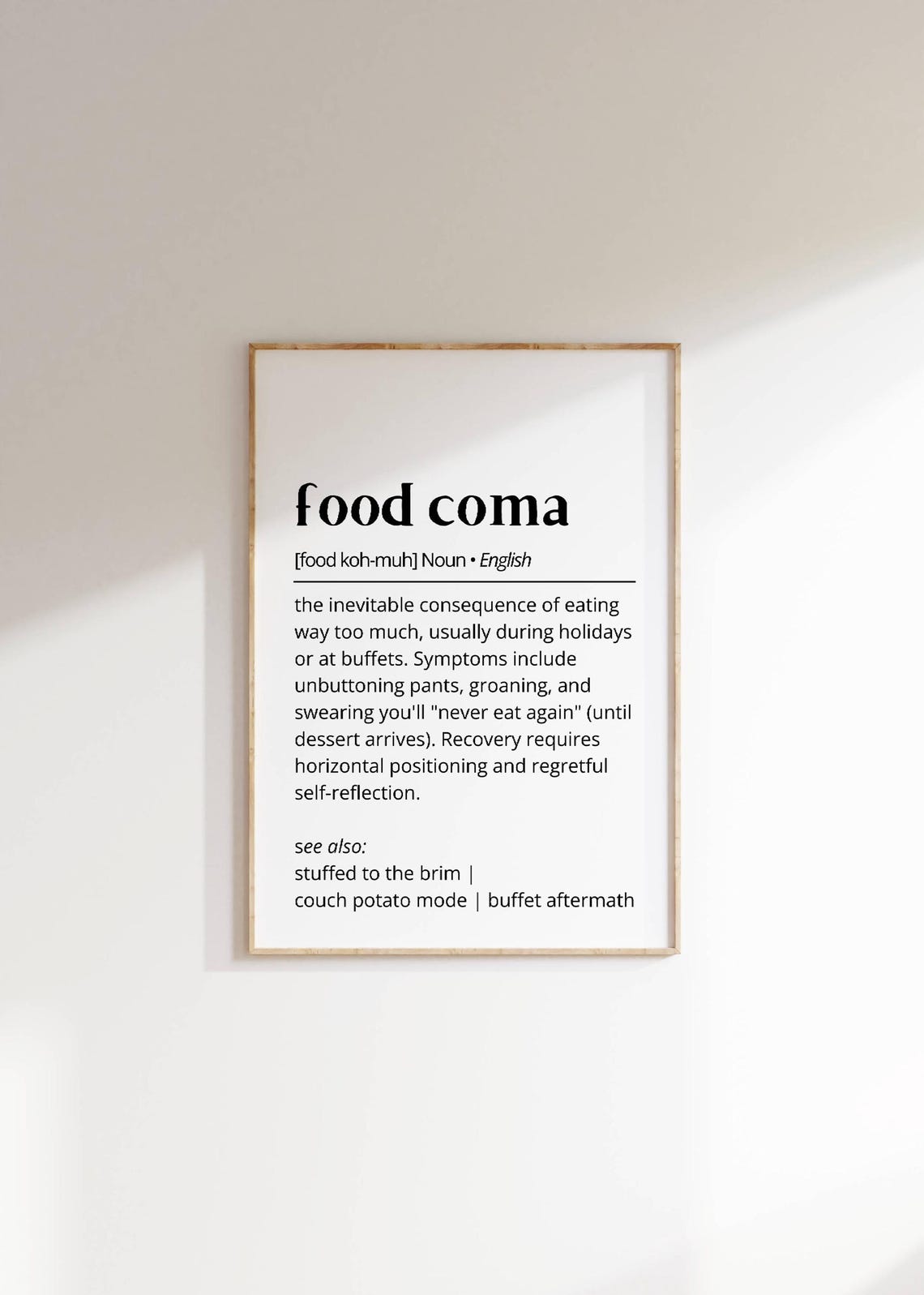 Food Coma Definition Funny Holiday Feast Dictionary Typography Poster