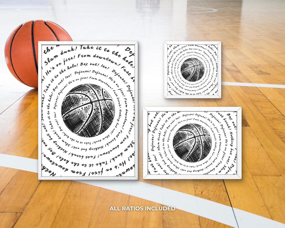 Basketball Spiral Typography Poster Vintage Court Slang Game Day Art - Image 3