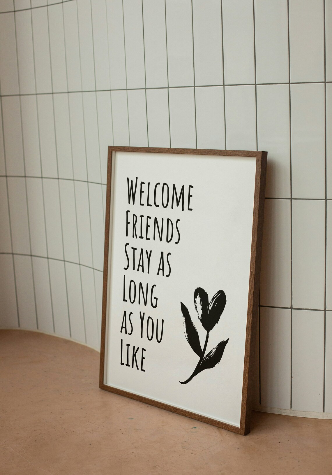 Welcome Friends Stay As Long As You Like Floral Brush Quote Poster - Image 2