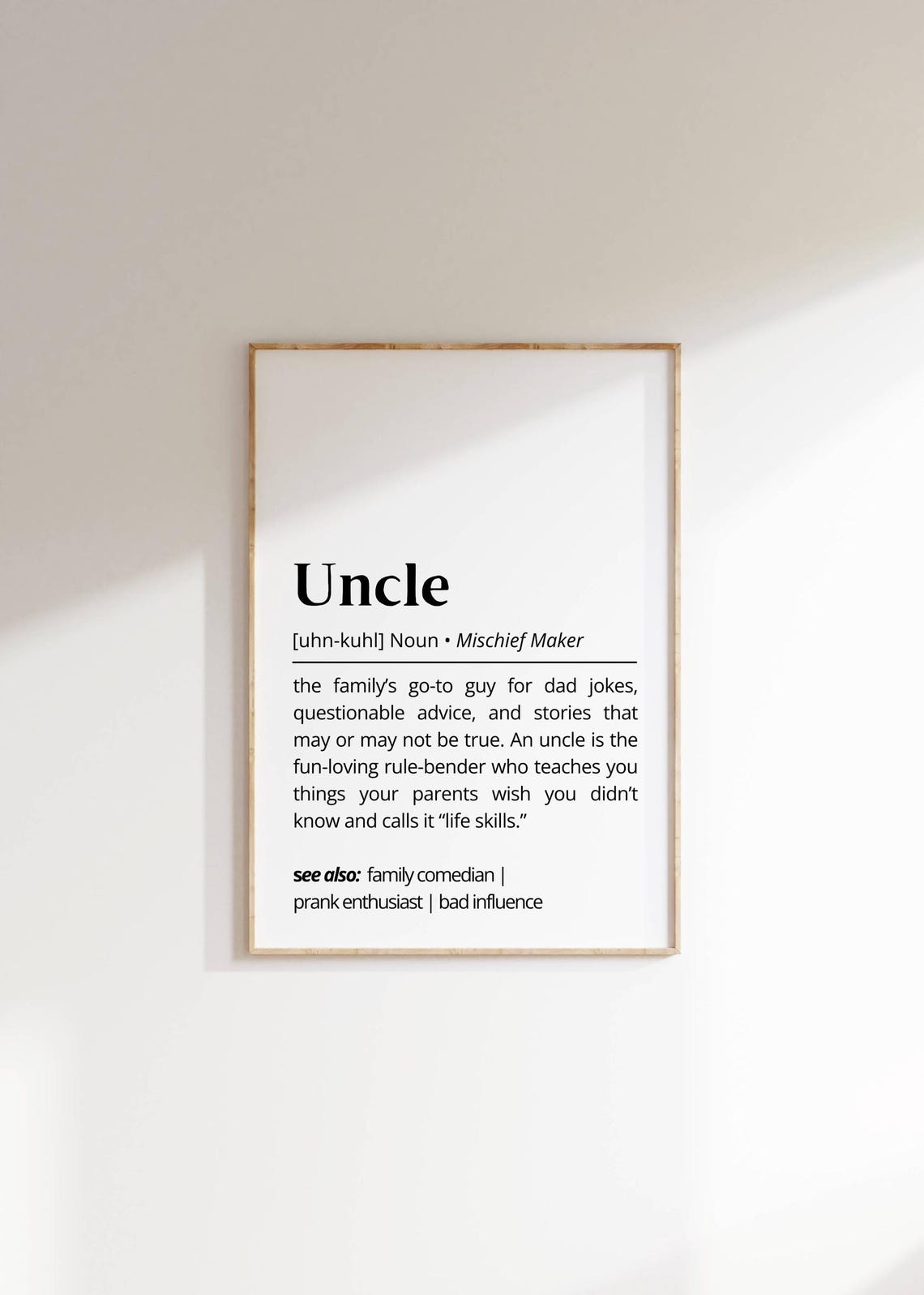 Uncle Definition Wall Art Warm Funny Poster Personalized Gift For Uncles Humorous Minimalist Family Present Typography Art Decor