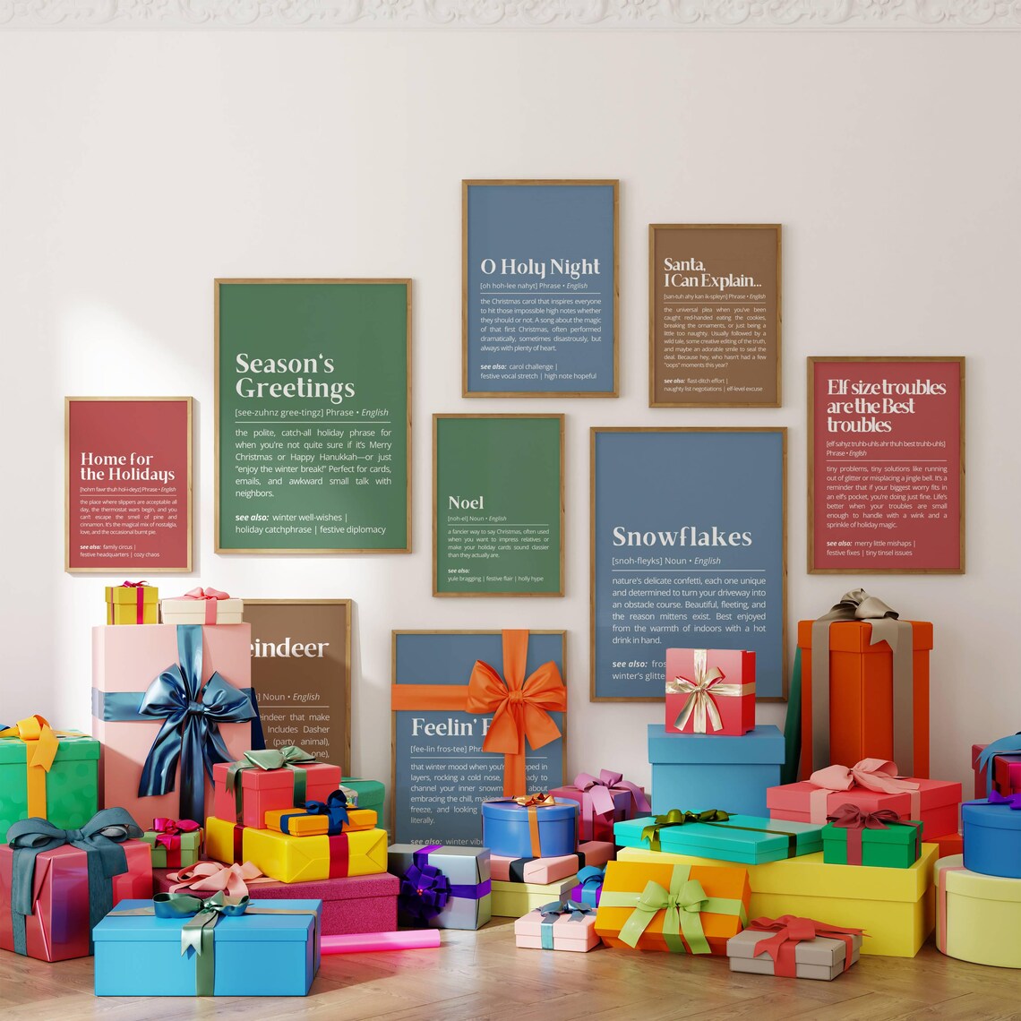 Christmas Definition Holiday Art Print Set for Festive Gallery Walls