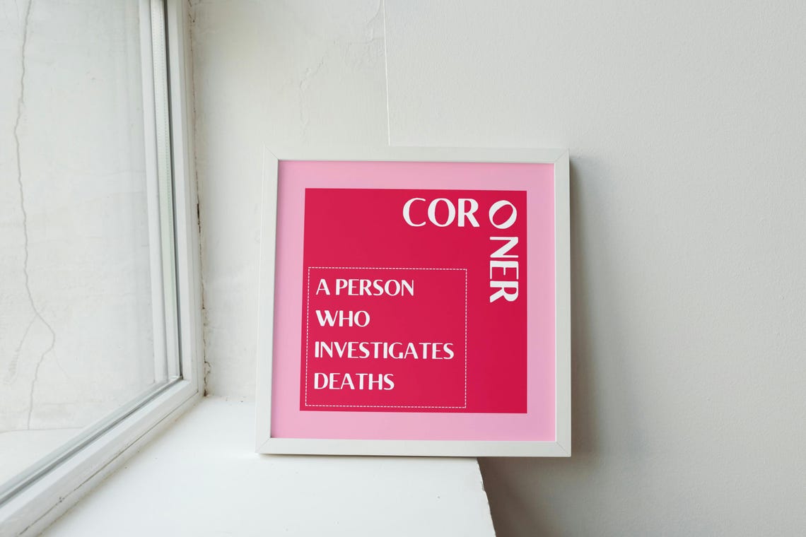 Coroner Definition Funny Dark Humor Dictionary Style Pink Poster - Image 2
