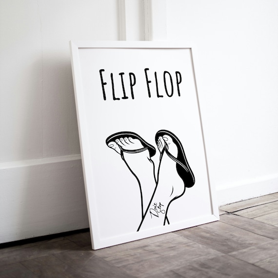 Flip Flop Summer Feet Barefoot Line Drawing Beach Quote Poster