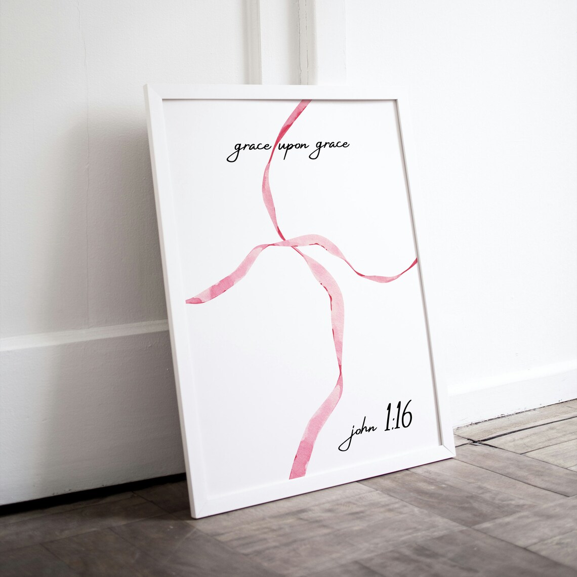 Grace Upon Grace John 1 16 Pink Ribbon Bible Verse Faith Wall Poster