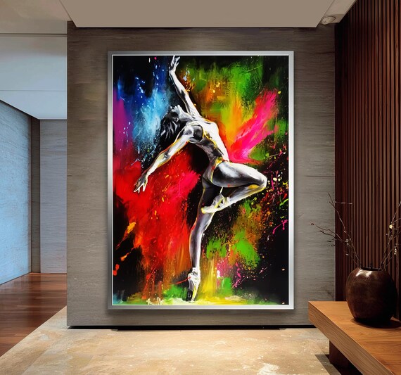 Colorful Ballet Canvas Print Abstract Dancer Wall Art Modern Ballerina Painting Dance Artwork For Living Room Home Decor