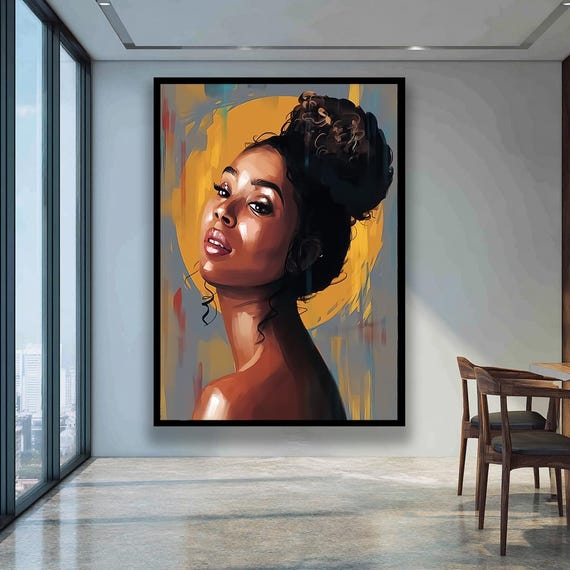 African Woman Canvas Wall Art Black Portrait Painting Afrocentric Home Decor Modern Ethnic Hanging Boho Living Room