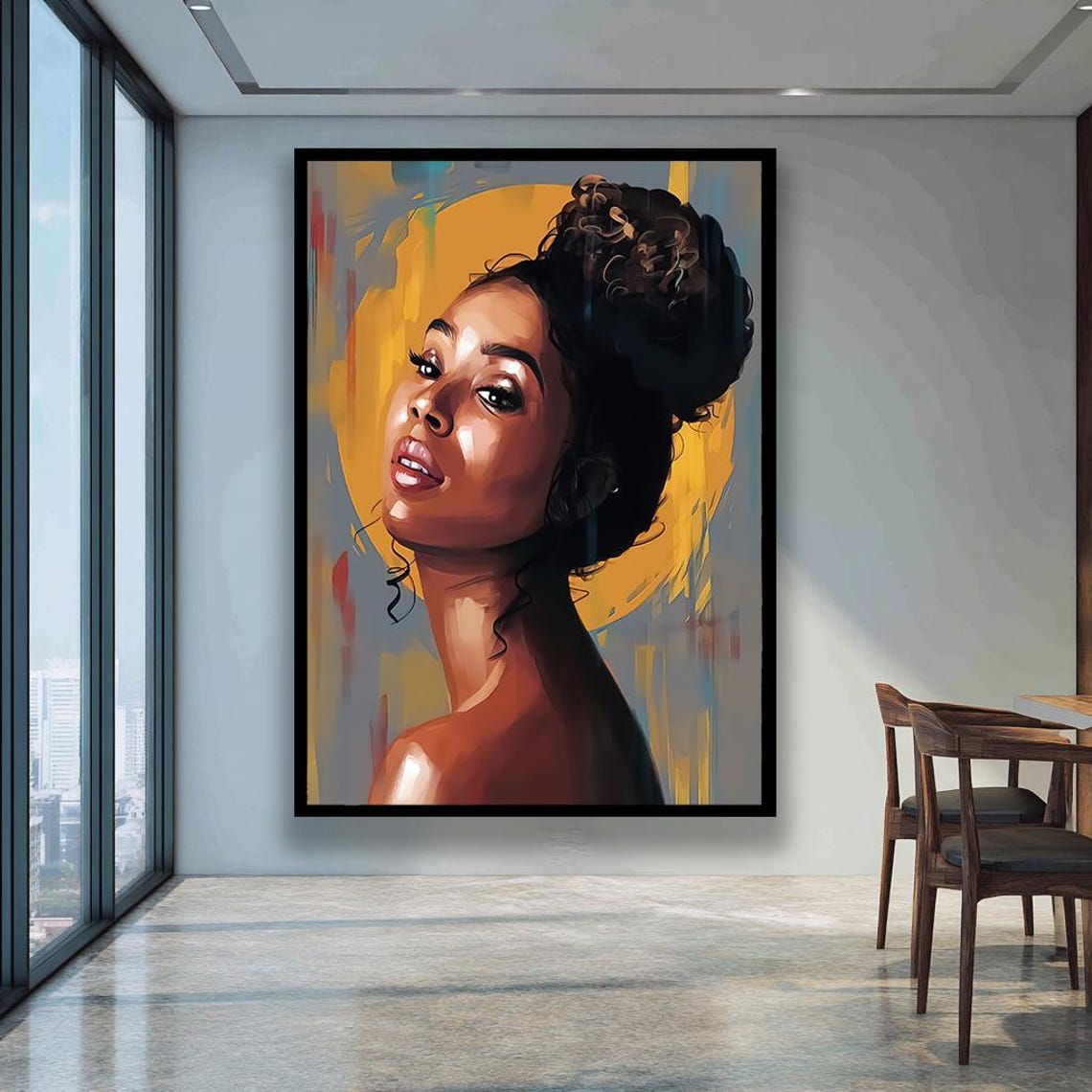 African Woman Portrait Modern Painterly Golden Beauty Poster